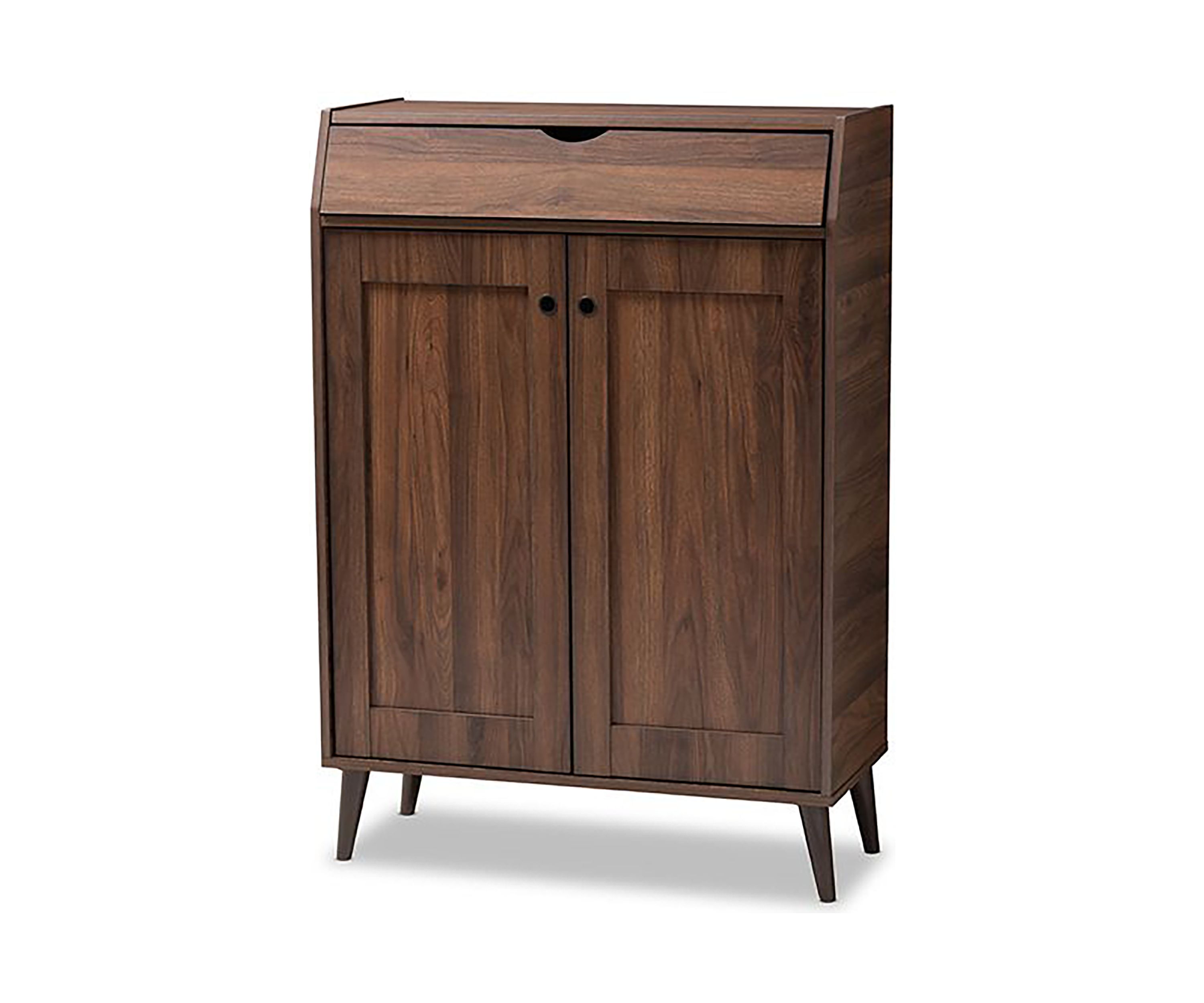 Cormier Mid-Century Modern Walnut Brown finished 2-Door Wood Entryway Shoe Storage Cabinet
