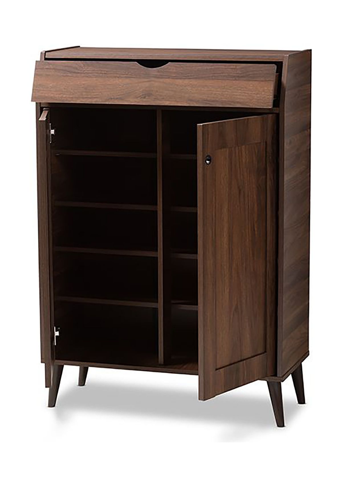 Cormier Mid-Century Modern Walnut Brown finished 2-Door Wood Entryway Shoe Storage Cabinet