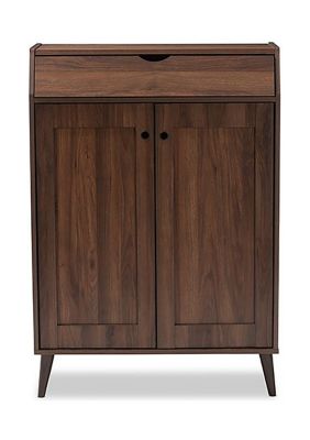 Cormier Mid-Century Modern Walnut Brown finished 2-Door Wood Entryway Shoe Storage Cabinet