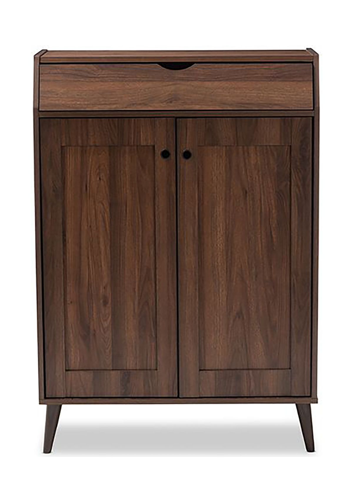 Cormier Mid-Century Modern Walnut Brown finished 2-Door Wood Entryway Shoe Storage Cabinet