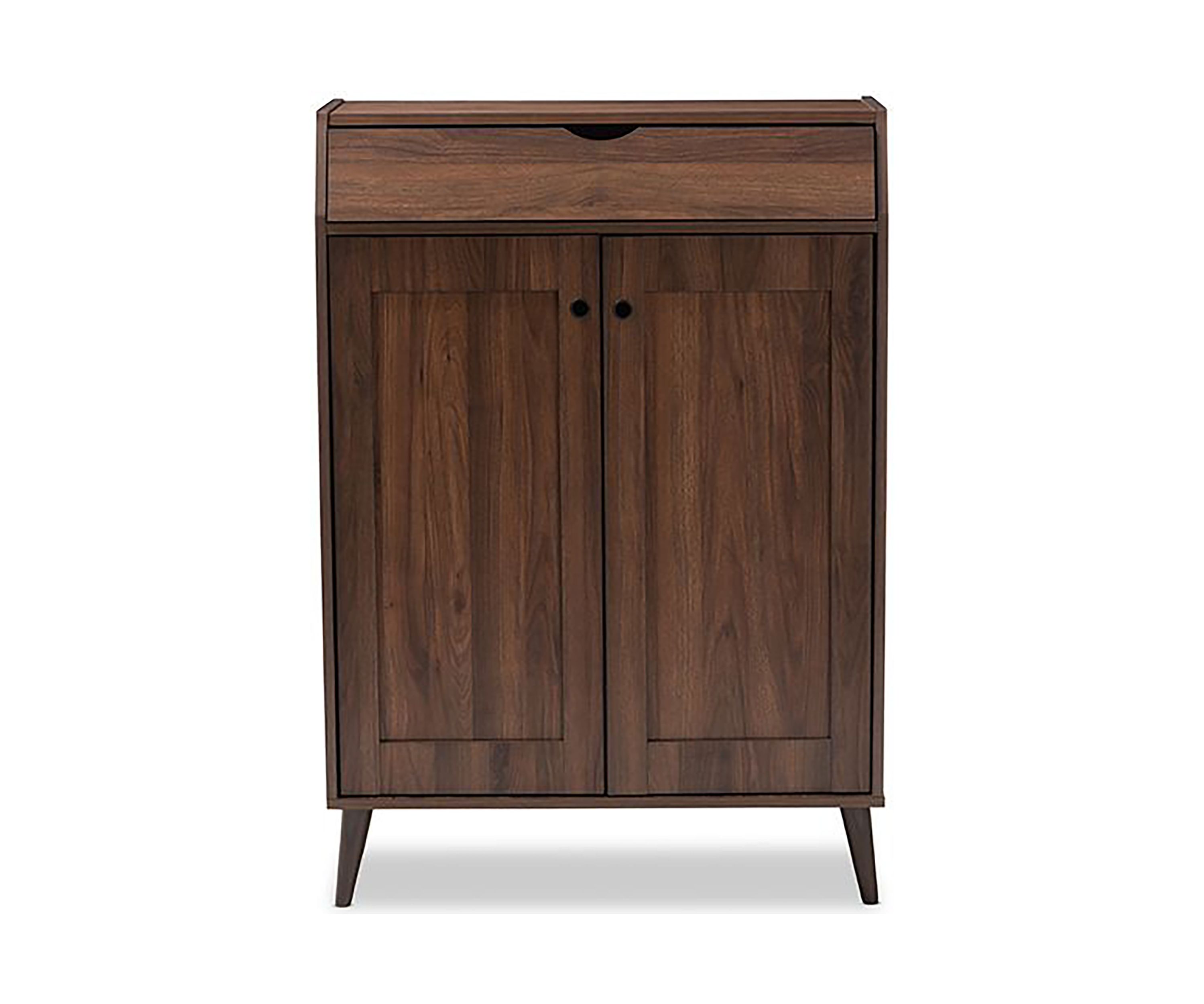 Cormier Mid-Century Modern Walnut Brown finished 2-Door Wood Entryway Shoe Storage Cabinet