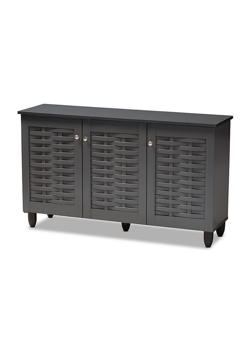 Winda Modern and Contemporary Dark Gray 3-Door Wooden Entryway Shoe Storage Cabinet