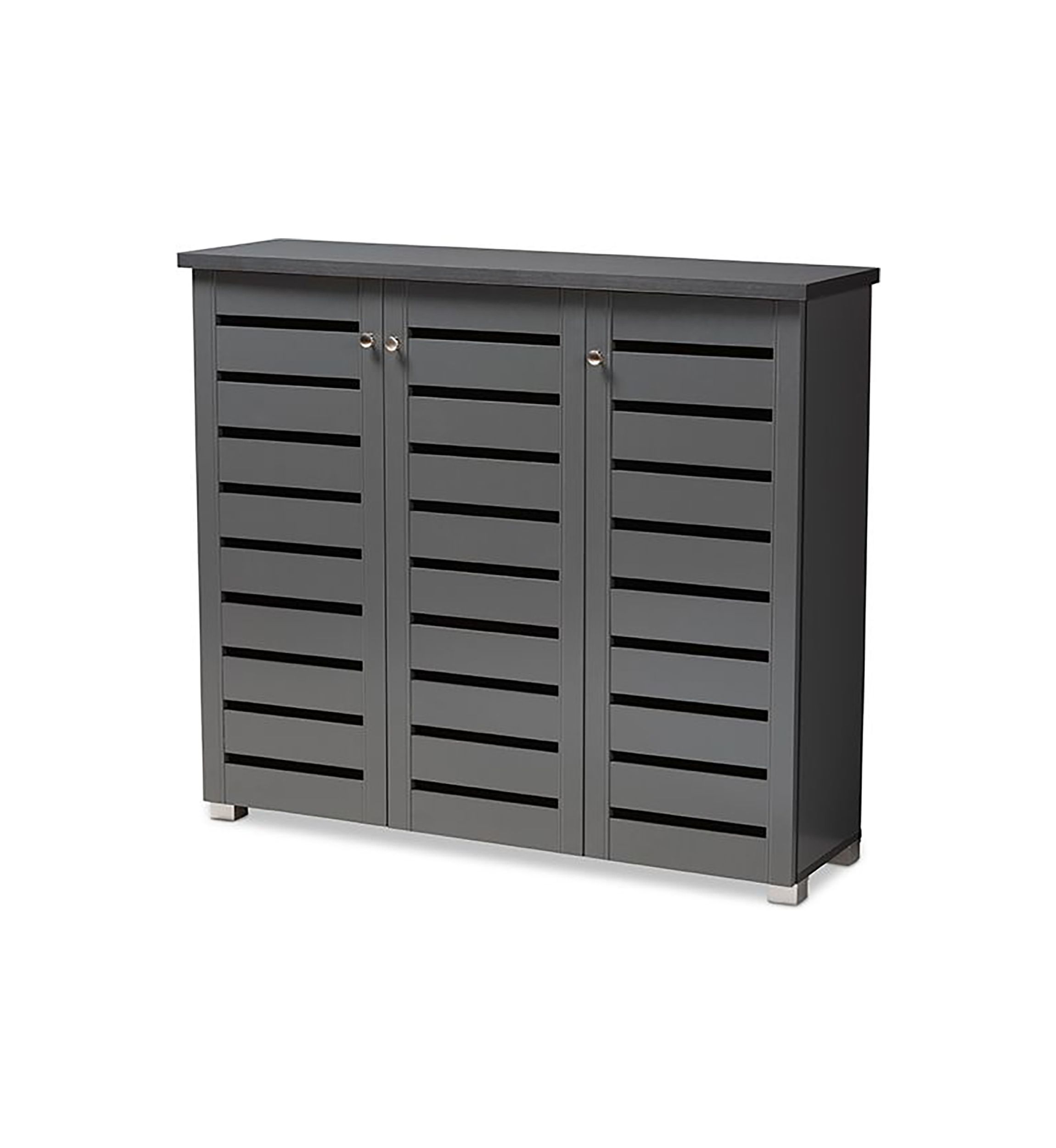 Adalwin Modern and Contemporary Dark Gray 3-Door Wooden Entryway Shoe Storage Cabinet