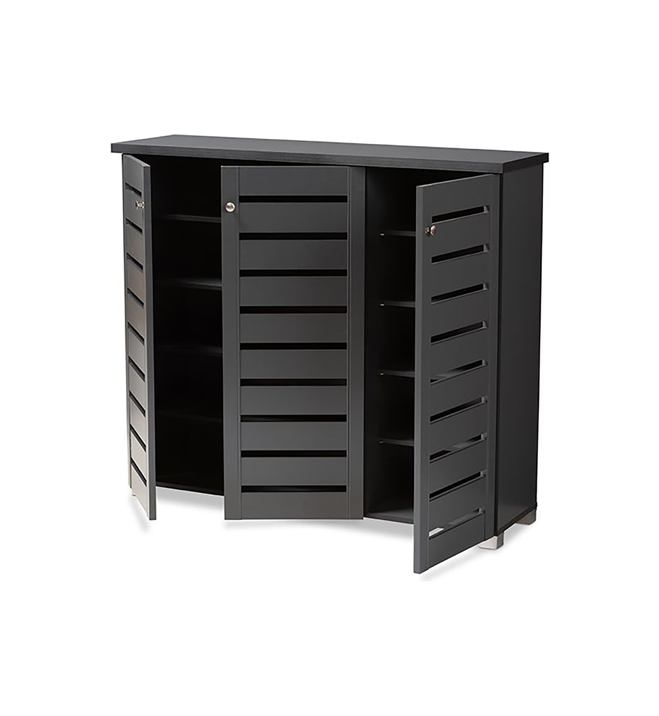 Adalwin Modern and Contemporary Dark Gray 3-Door Wooden Entryway Shoe Storage Cabinet