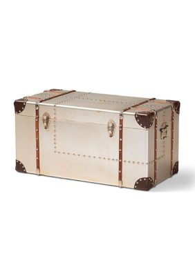 Bechet French Industrial Silver Metal Storage Trunk