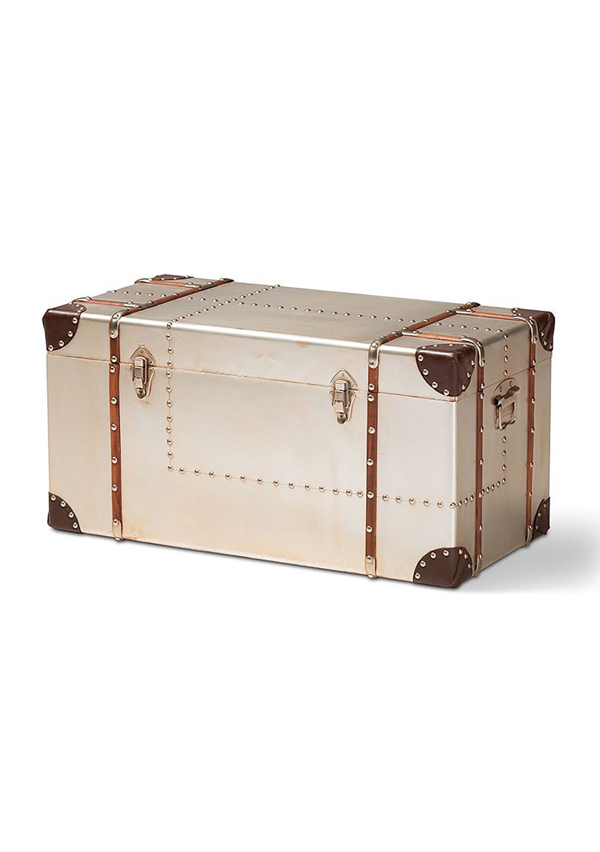 Bechet French Industrial Silver Metal Storage Trunk