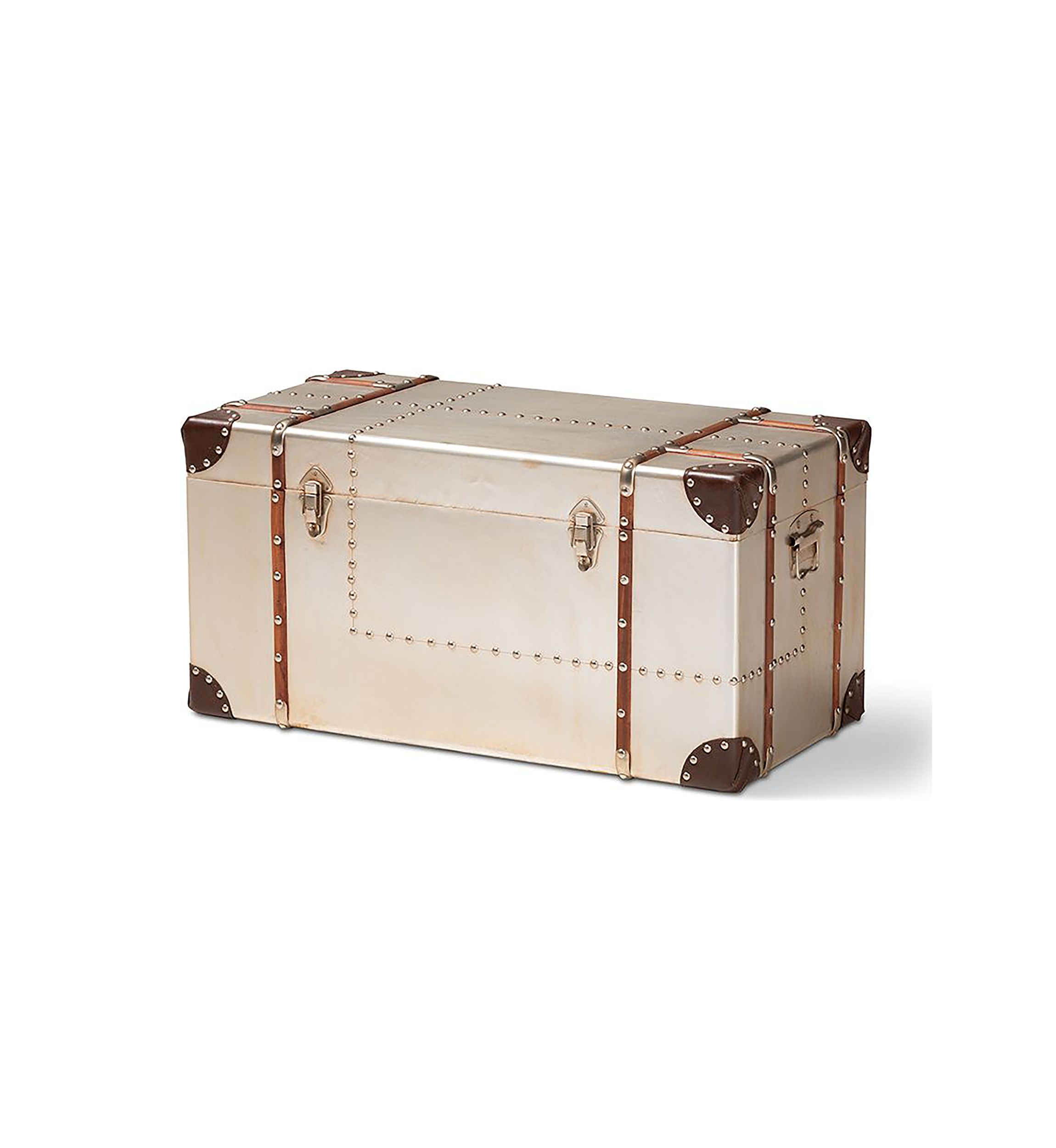 Bechet French Industrial Silver Metal Storage Trunk