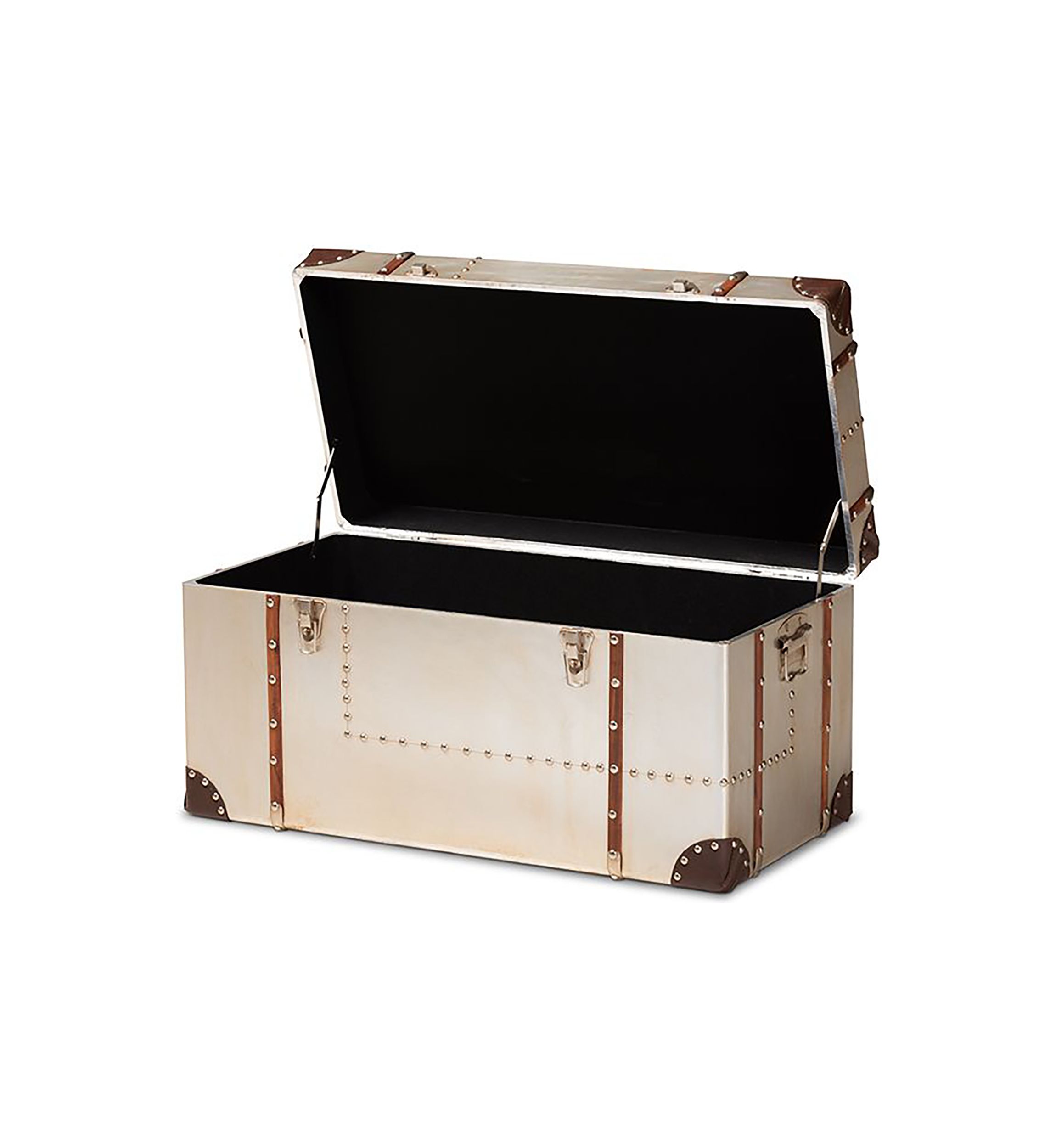 Bechet French Industrial Silver Metal Storage Trunk