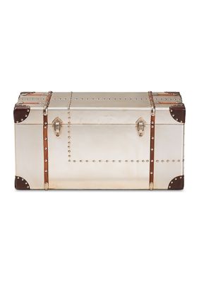 Bechet French Industrial Silver Metal Storage Trunk