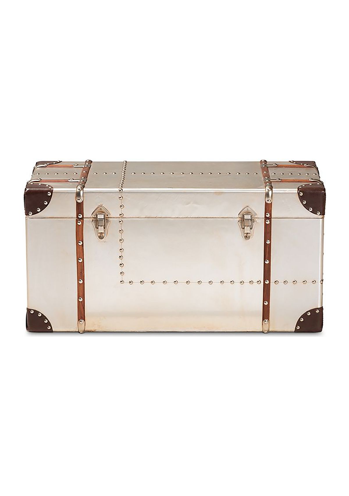 Bechet French Industrial Silver Metal Storage Trunk
