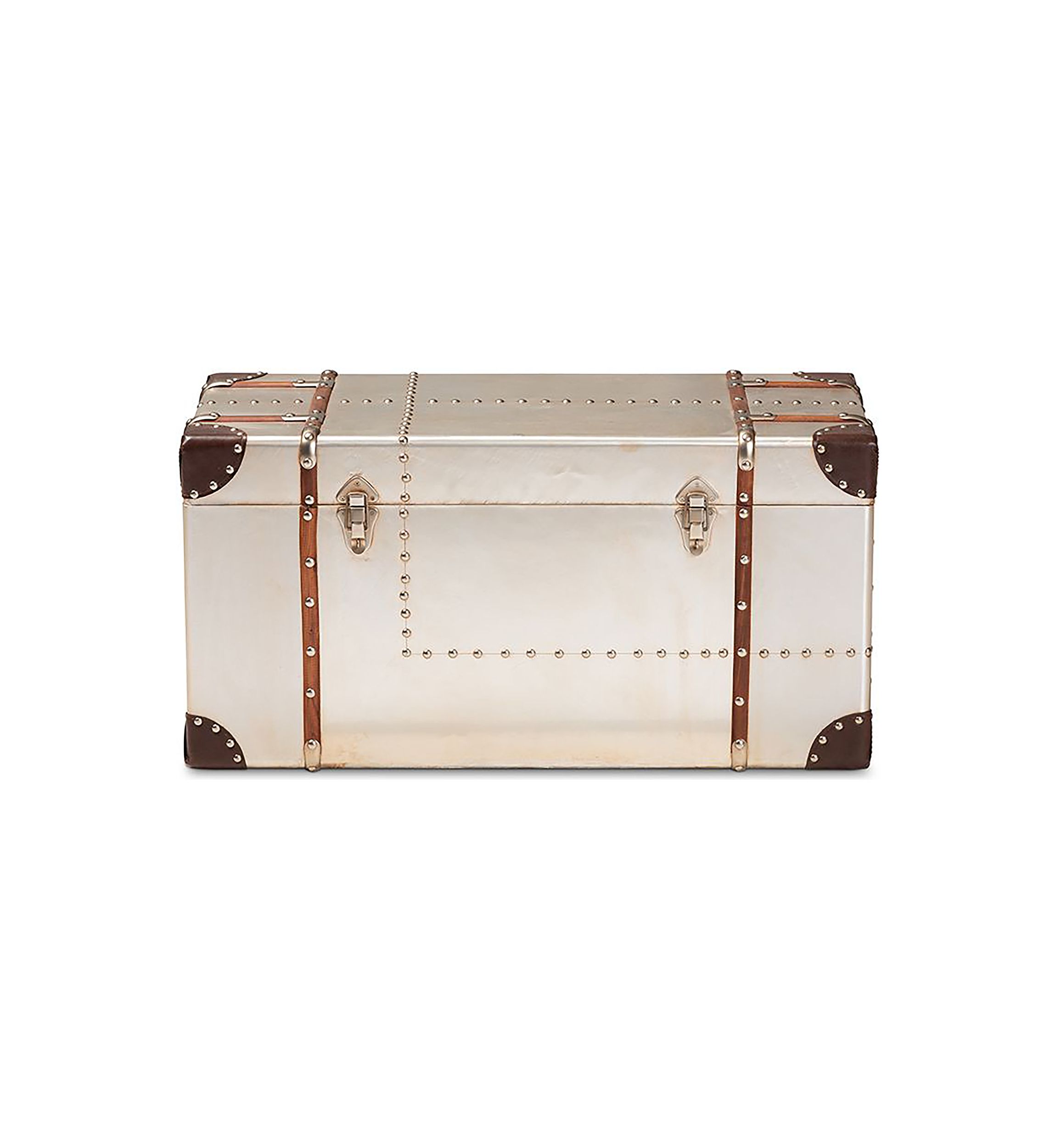 Bechet French Industrial Silver Metal Storage Trunk