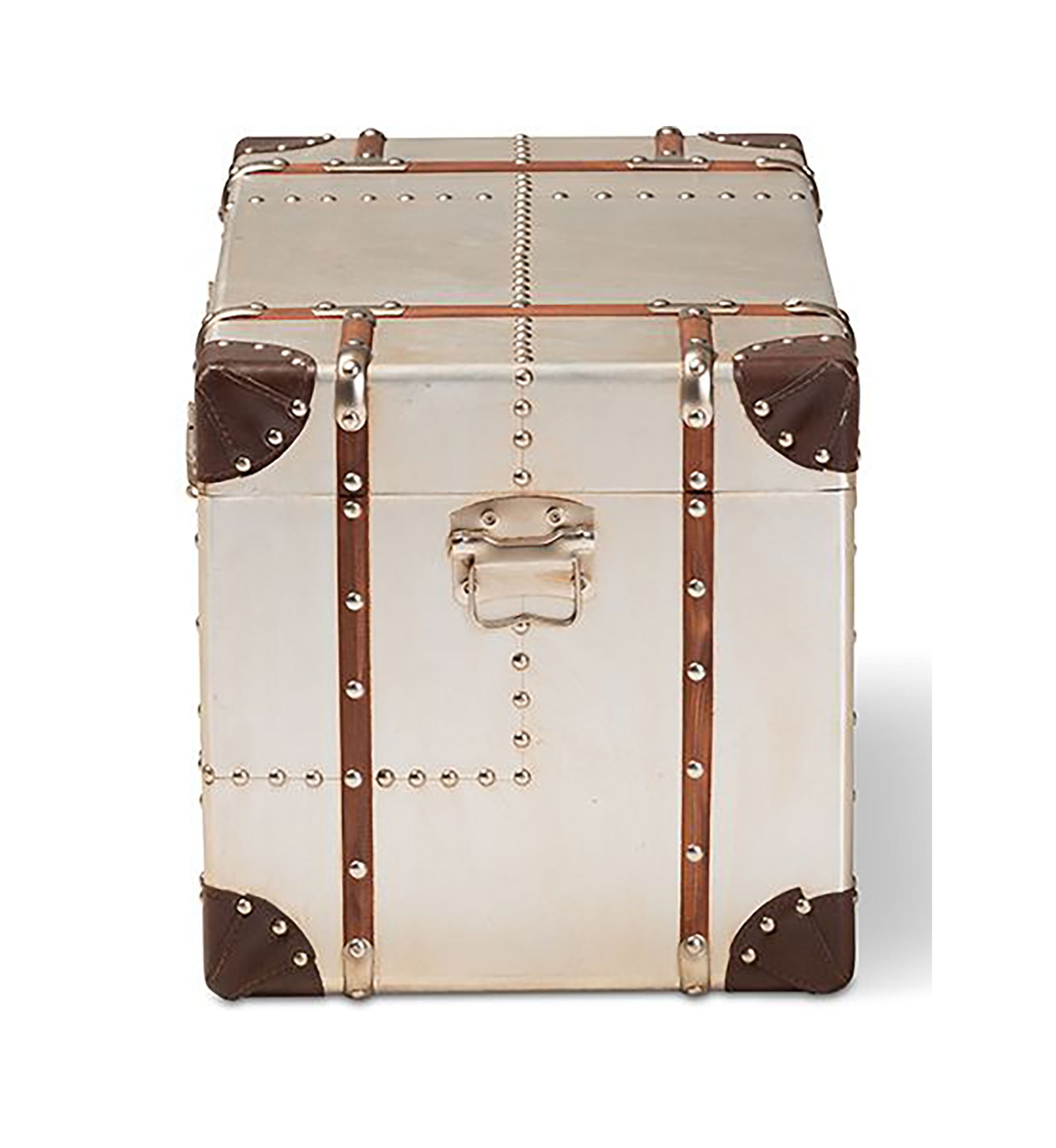Bechet French Industrial Silver Metal Storage Trunk
