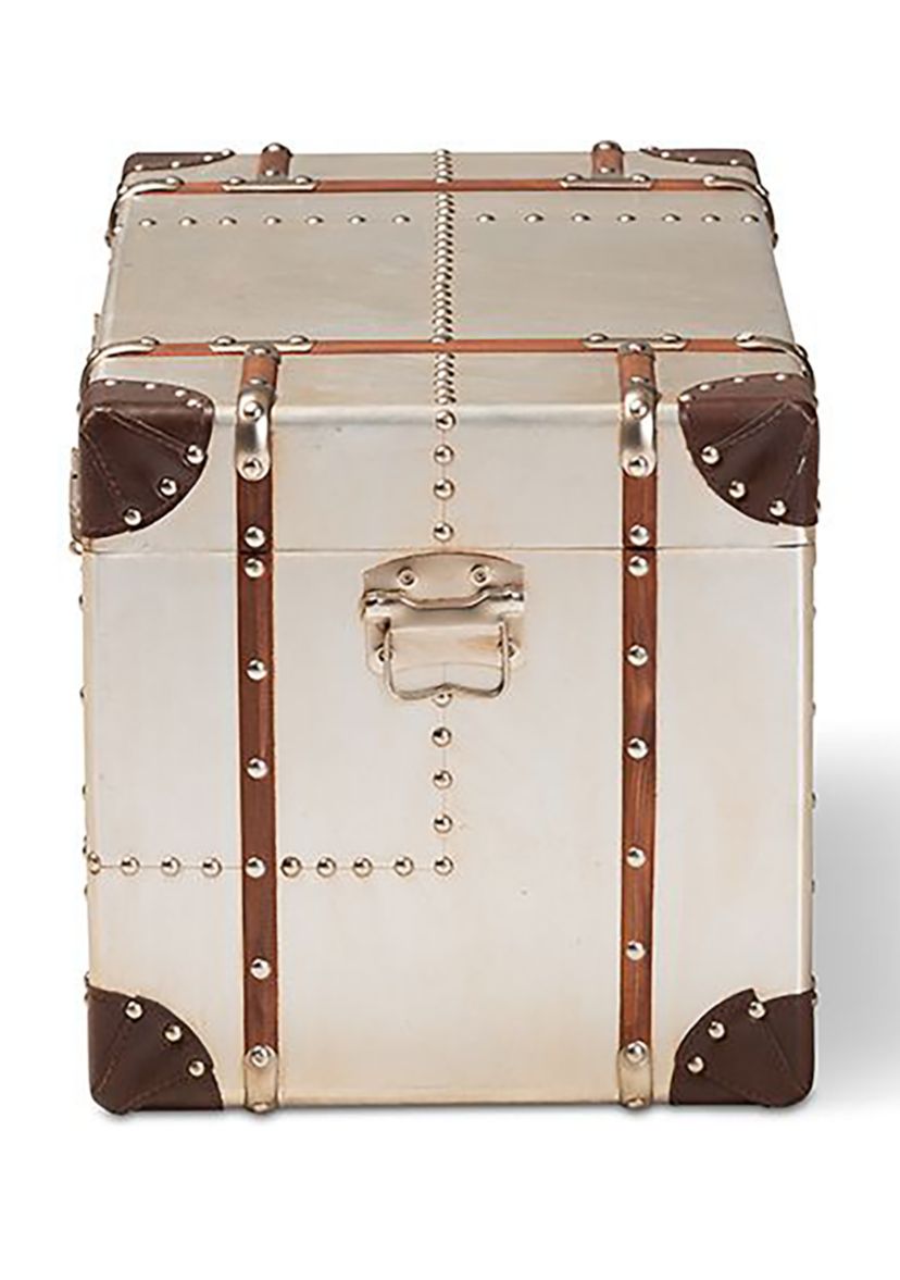 Bechet French Industrial Silver Metal Storage Trunk