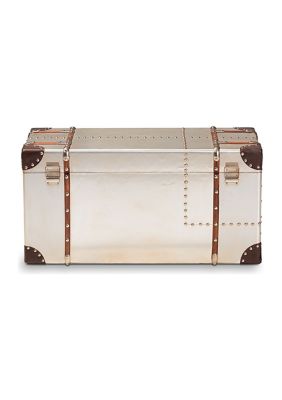 Bechet French Industrial Silver Metal Storage Trunk