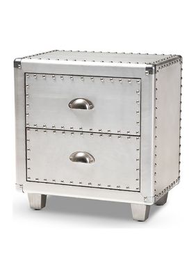 Davet French Industrial Silver Metal 2-Drawer Nightstand