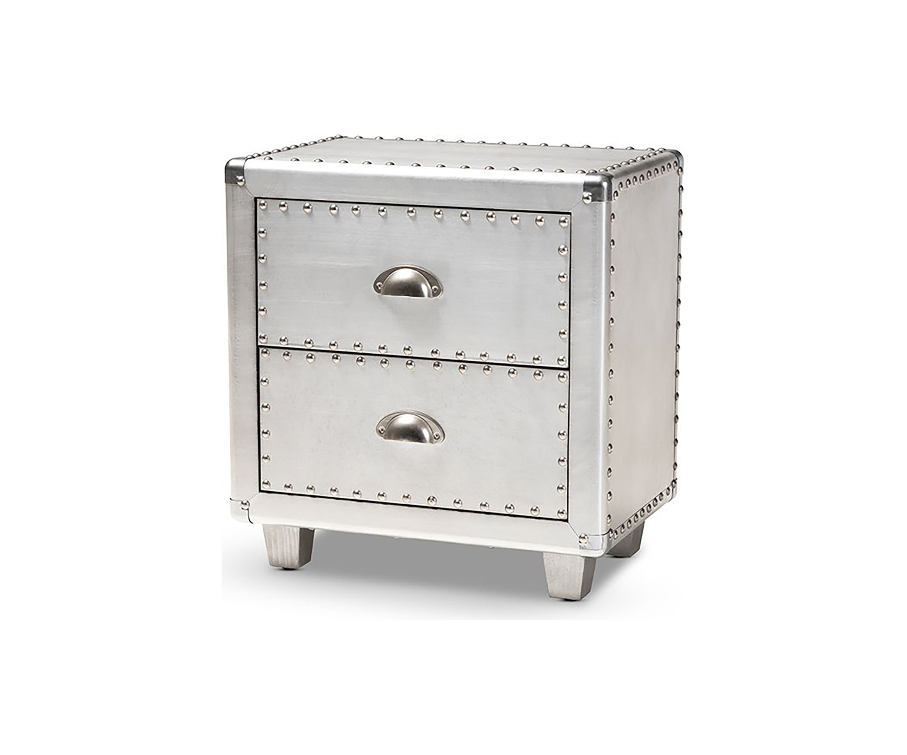 Davet French Industrial Silver Metal 2-Drawer Nightstand