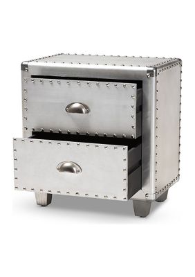 Davet French Industrial Silver Metal 2-Drawer Nightstand