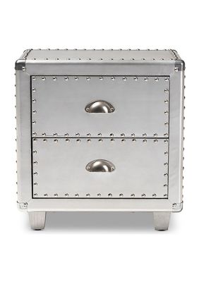 Davet French Industrial Silver Metal 2-Drawer Nightstand