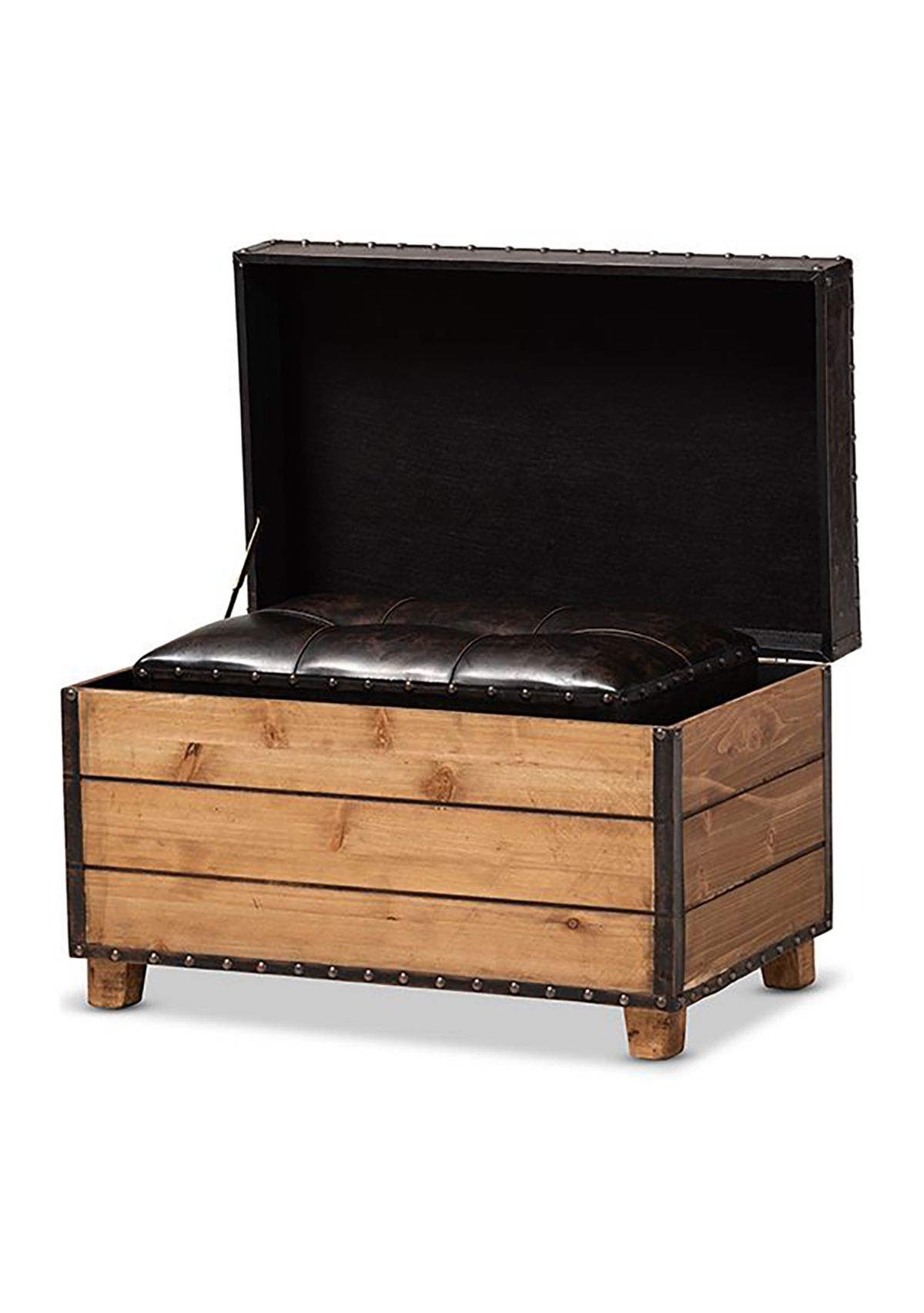Marelli Rustic Dark Brown Faux Leather Upholstered 2-Piece Wood Storage Trunk Ottoman Set
