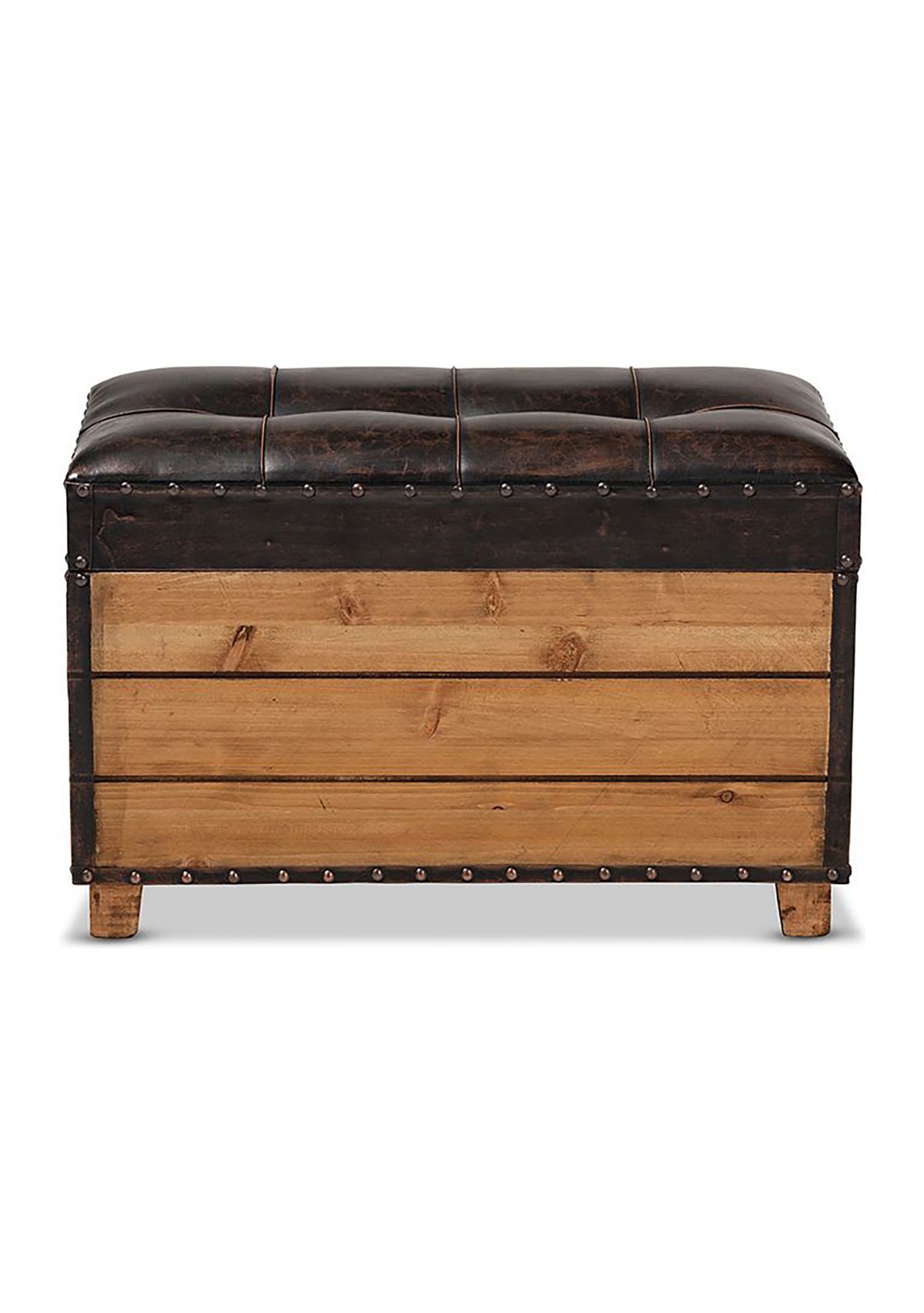 Marelli Rustic Dark Brown Faux Leather Upholstered 2-Piece Wood Storage Trunk Ottoman Set