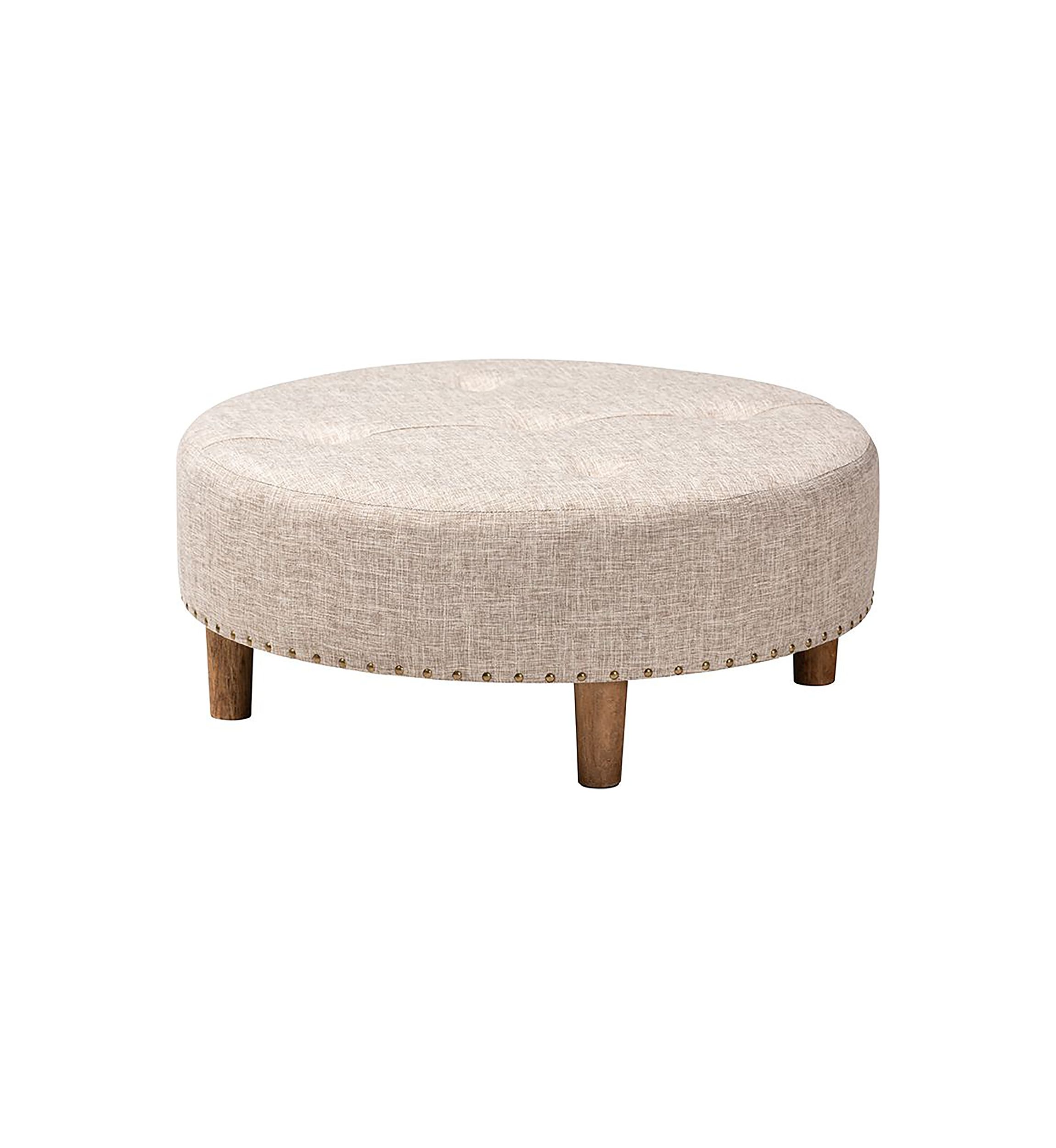 Vinet Modern and Contemporary Beige Fabric Upholstered Natural Wood Cocktail Ottoman