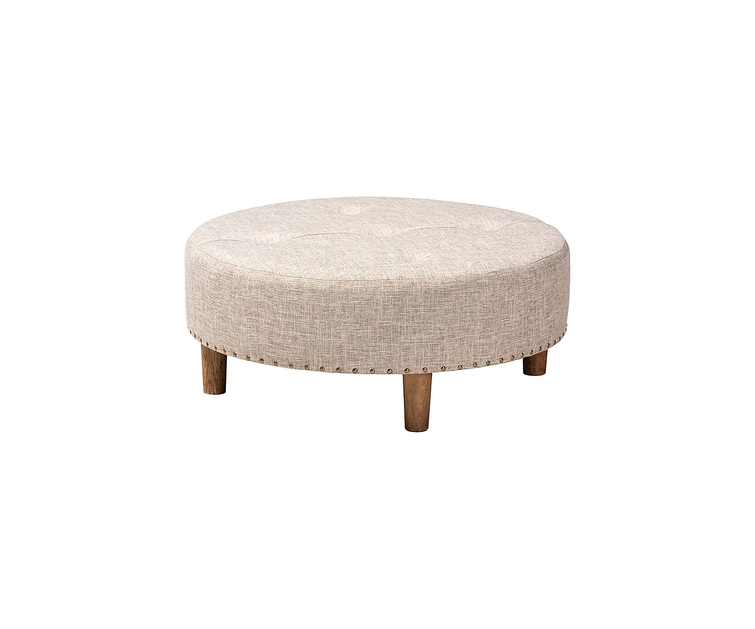 Vinet Modern and Contemporary Beige Fabric Upholstered Natural Wood Cocktail Ottoman