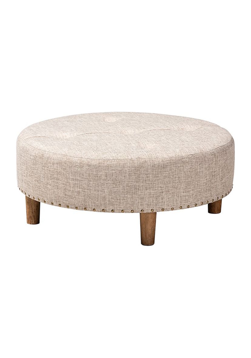 Vinet Modern and Contemporary Beige Fabric Upholstered Natural Wood Cocktail Ottoman