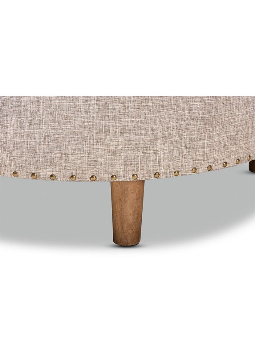 Vinet Modern and Contemporary Beige Fabric Upholstered Natural Wood Cocktail Ottoman