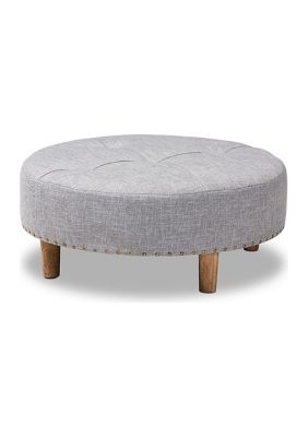 Vinet Modern and Contemporary Light Gray Fabric Upholstered Natural Wood Cocktail Ottoman