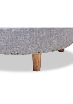 Vinet Modern and Contemporary Light Gray Fabric Upholstered Natural Wood Cocktail Ottoman