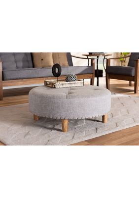 Vinet Modern and Contemporary Light Gray Fabric Upholstered Natural Wood Cocktail Ottoman