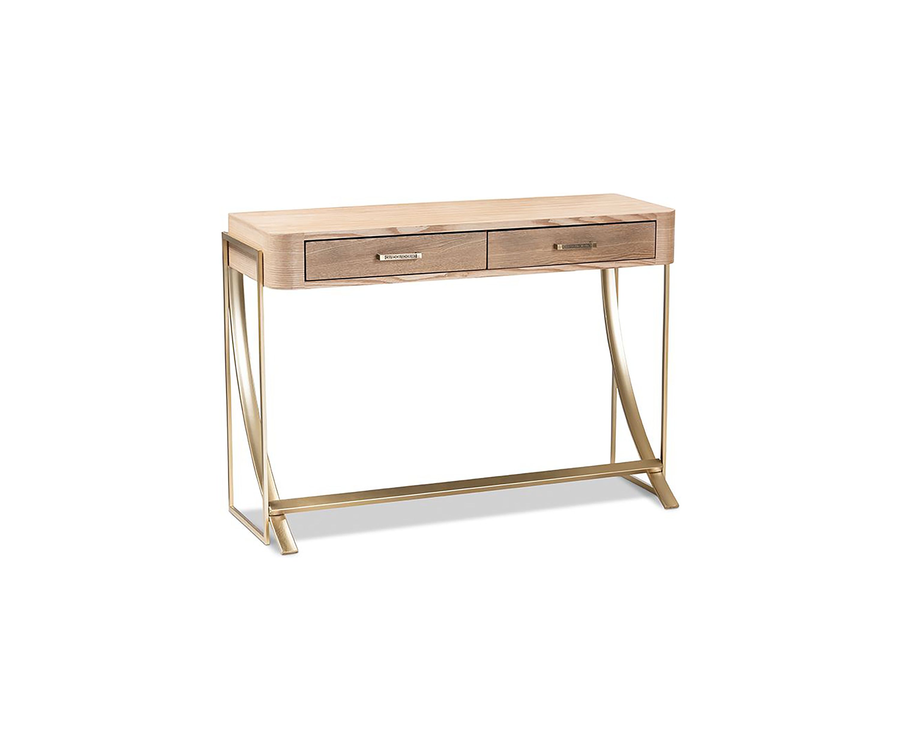 Lafoy Modern and Contemporary Natural Brown Finished Wood and Gold Finished 2-Drawer Console Table