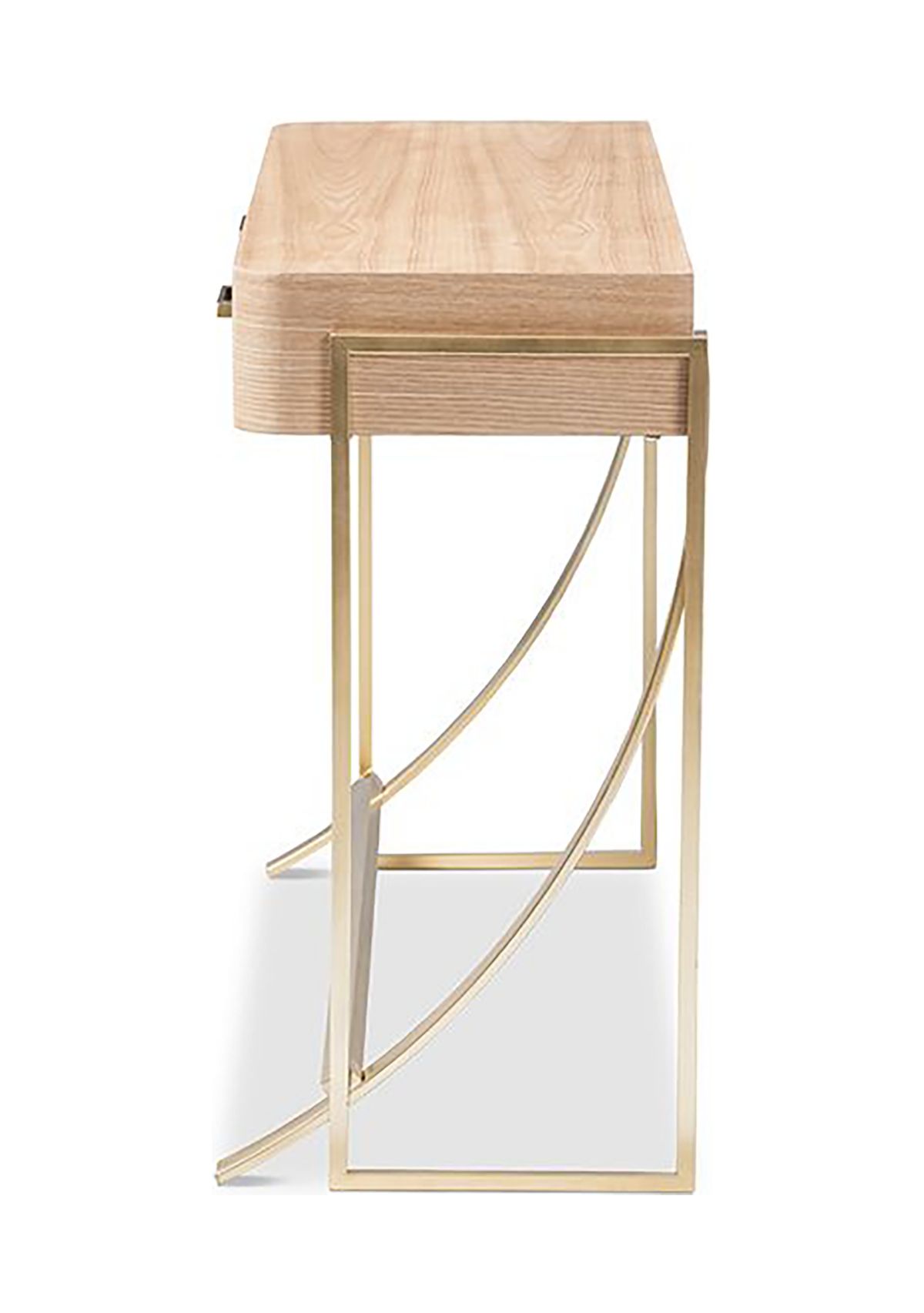 Lafoy Modern and Contemporary Natural Brown Finished Wood and Gold Finished 2-Drawer Console Table