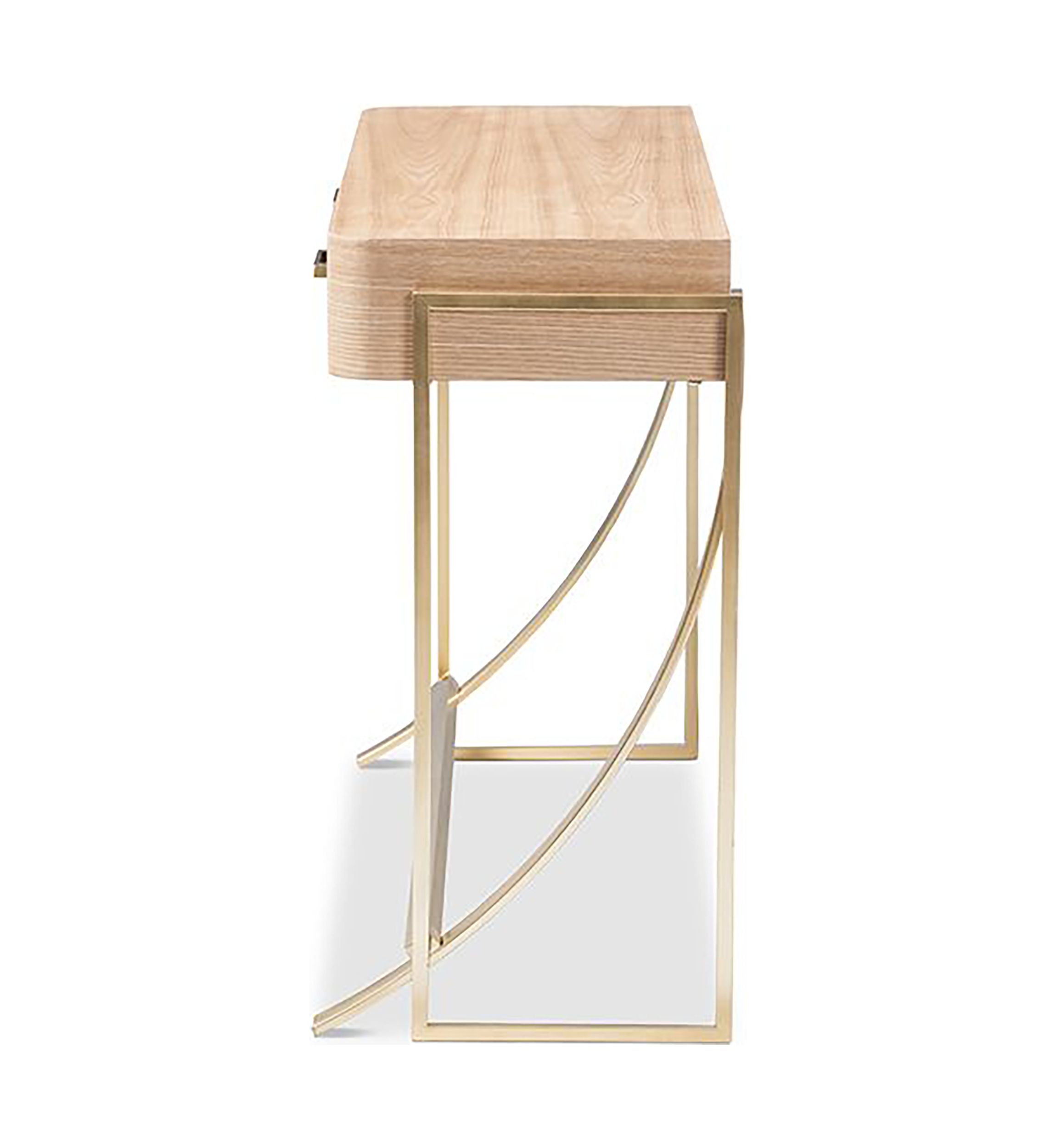 Lafoy Modern and Contemporary Natural Brown Finished Wood and Gold Finished 2-Drawer Console Table