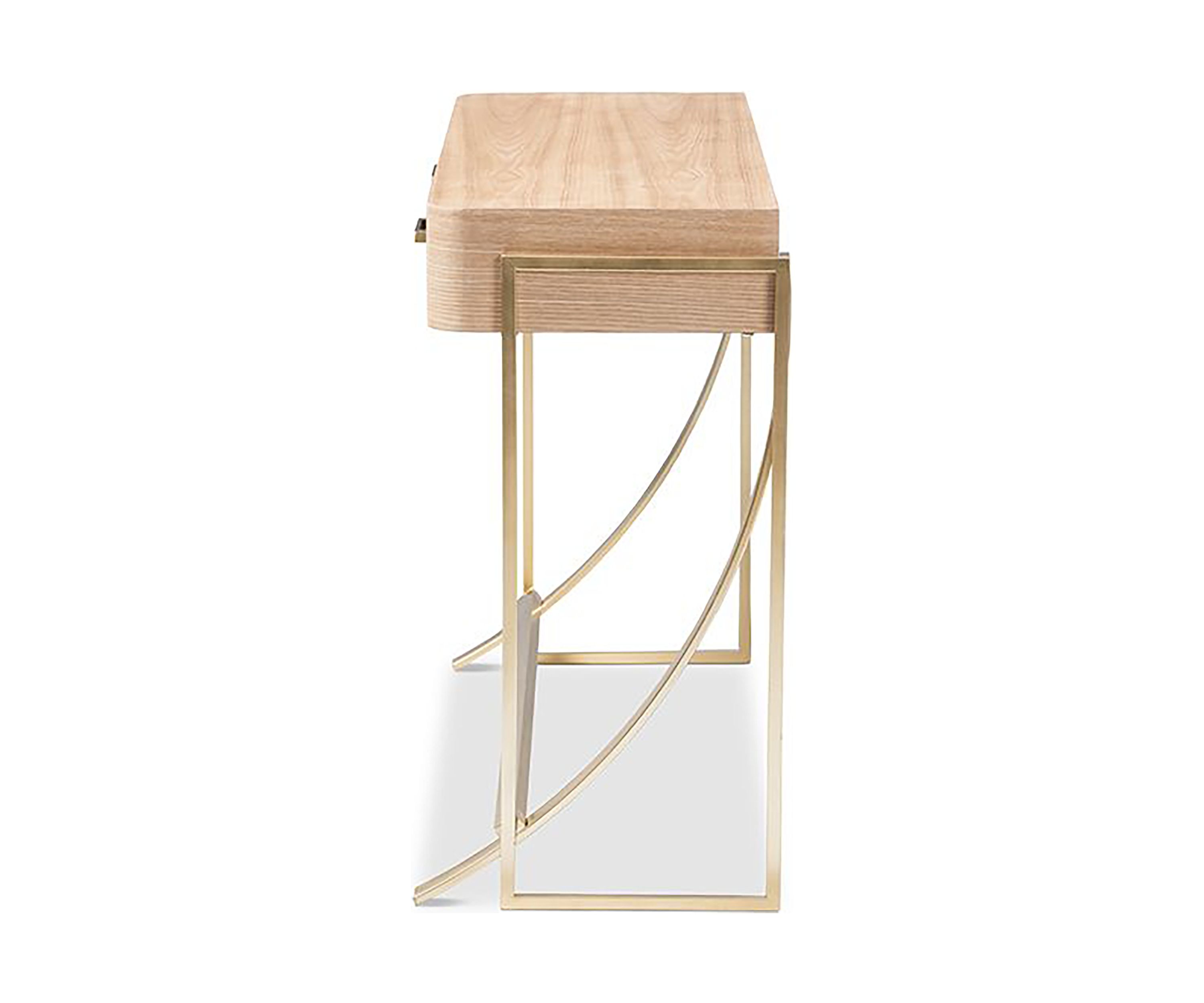 Lafoy Modern and Contemporary Natural Brown Finished Wood and Gold Finished 2-Drawer Console Table
