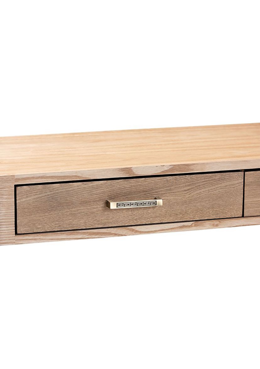 Lafoy Modern and Contemporary Natural Brown Finished Wood and Gold Finished 2-Drawer Console Table