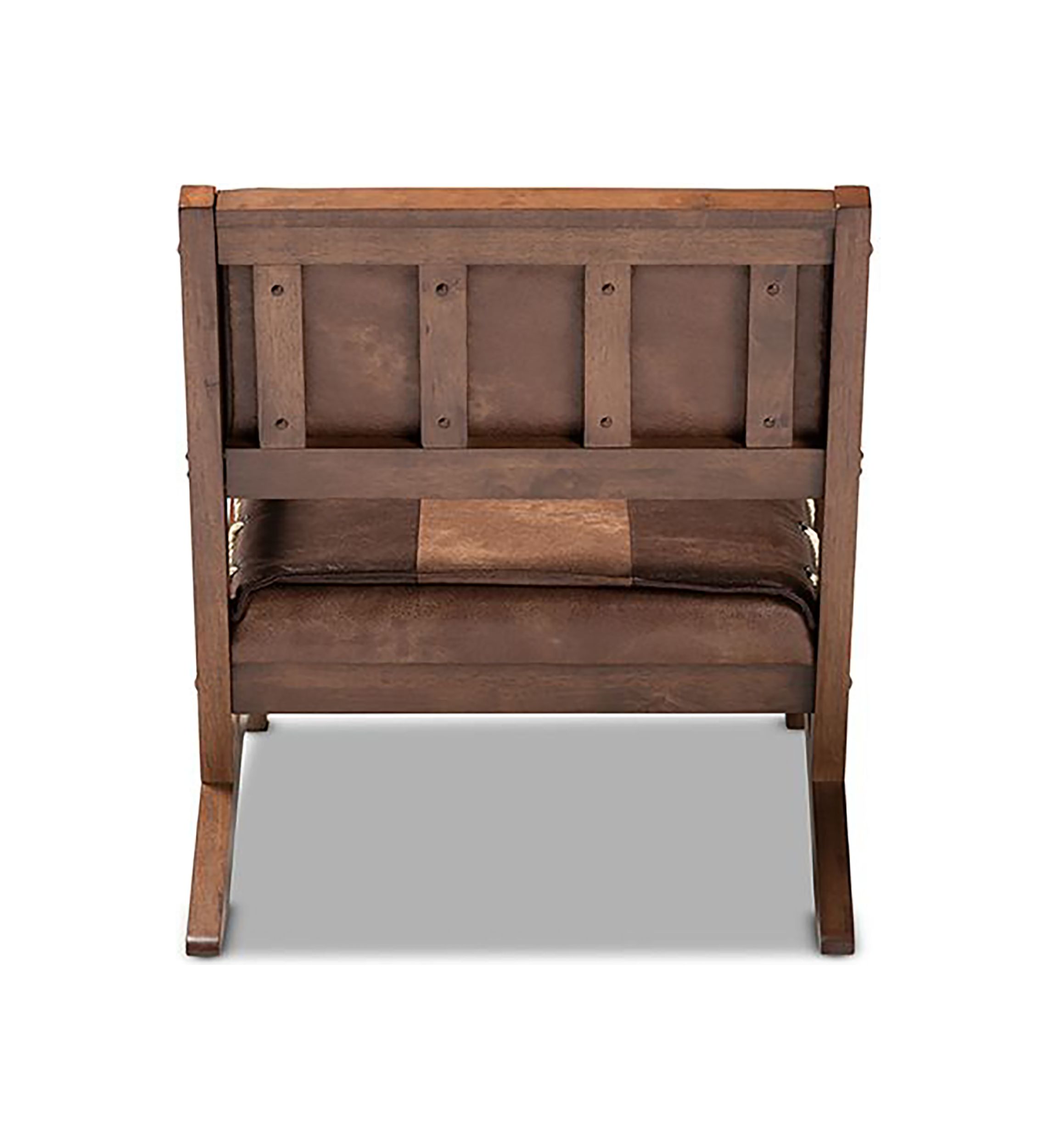 Rovelyn Rustic Brown Faux Leather Effect Fabric Upholstered Walnut Finished Wood Lounge Chair