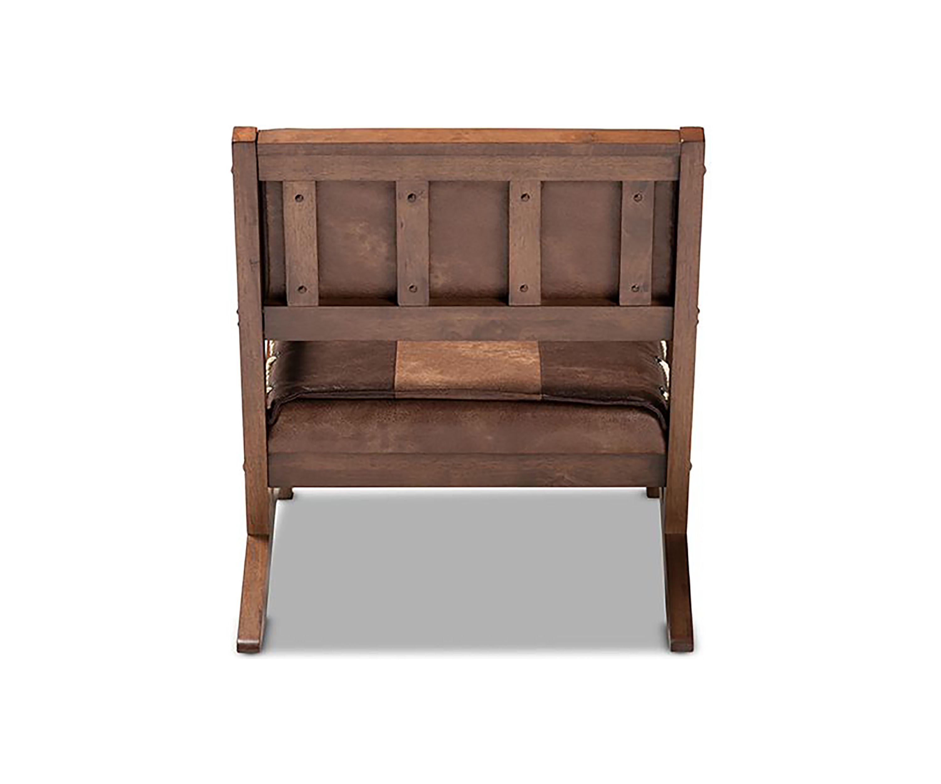Rovelyn Rustic Brown Faux Leather Effect Fabric Upholstered Walnut Finished Wood Lounge Chair