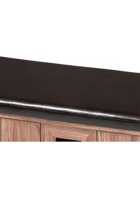 Valina Modern and Contemporary Dark Brown Faux Leather Upholstered 2-Door Wood Shoe Storage Bench