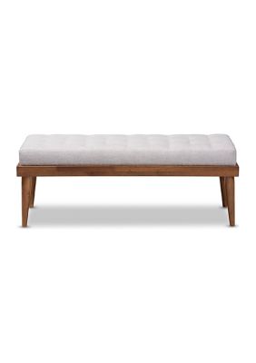 Linus Mid-Century Modern Greyish Beige Fabric Upholstered and Button Tufted Wood Bench