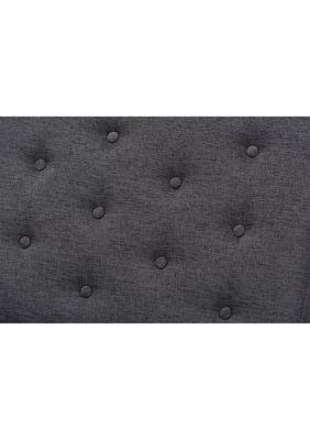 Linus Mid-Century Modern Dark Grey Fabric Upholstered and Button Tufted Wood Bench