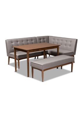 Baxton Studio Arvid Mid-Century Modern Gray Fabric Upholstered 4-Piece Wood Dining Nook Set