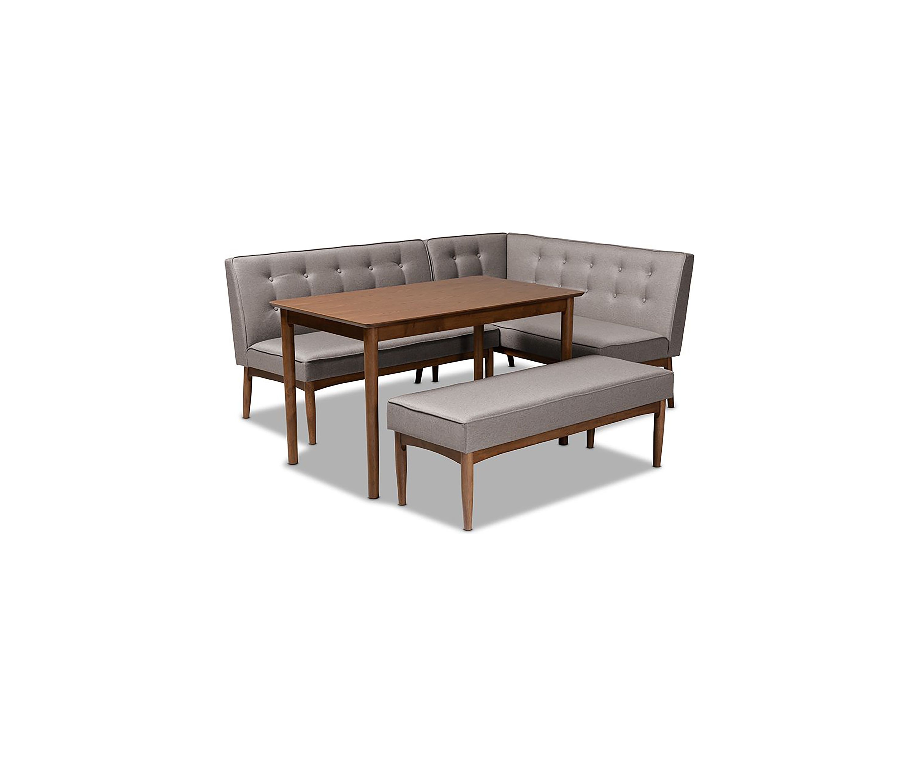 Arvid Mid-Century Modern Gray Fabric Upholstered 4-Piece Wood Dining Nook Set