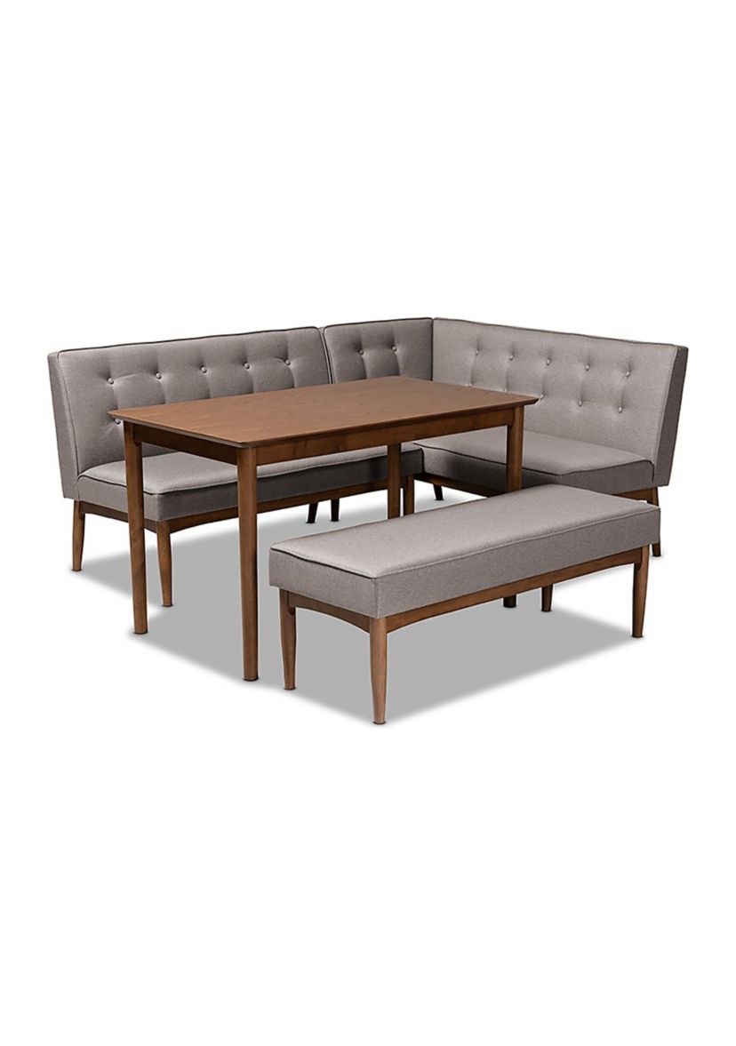 Arvid Mid-Century Modern Gray Fabric Upholstered 4-Piece Wood Dining Nook Set