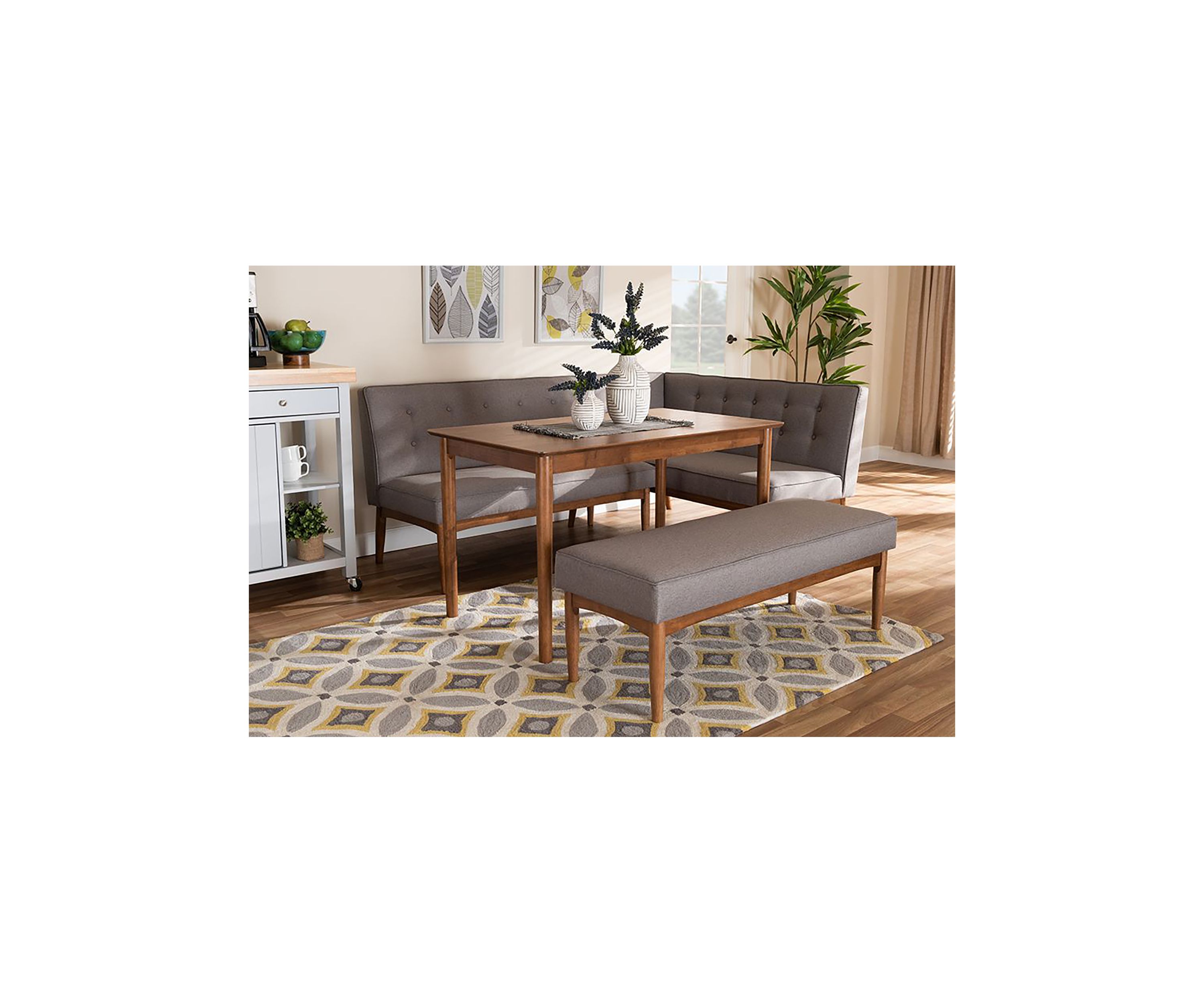 Arvid Mid-Century Modern Gray Fabric Upholstered 4-Piece Wood Dining Nook Set