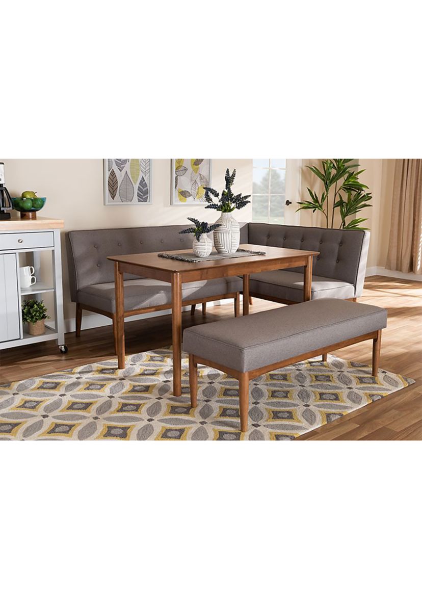 Arvid Mid-Century Modern Gray Fabric Upholstered 4-Piece Wood Dining Nook Set