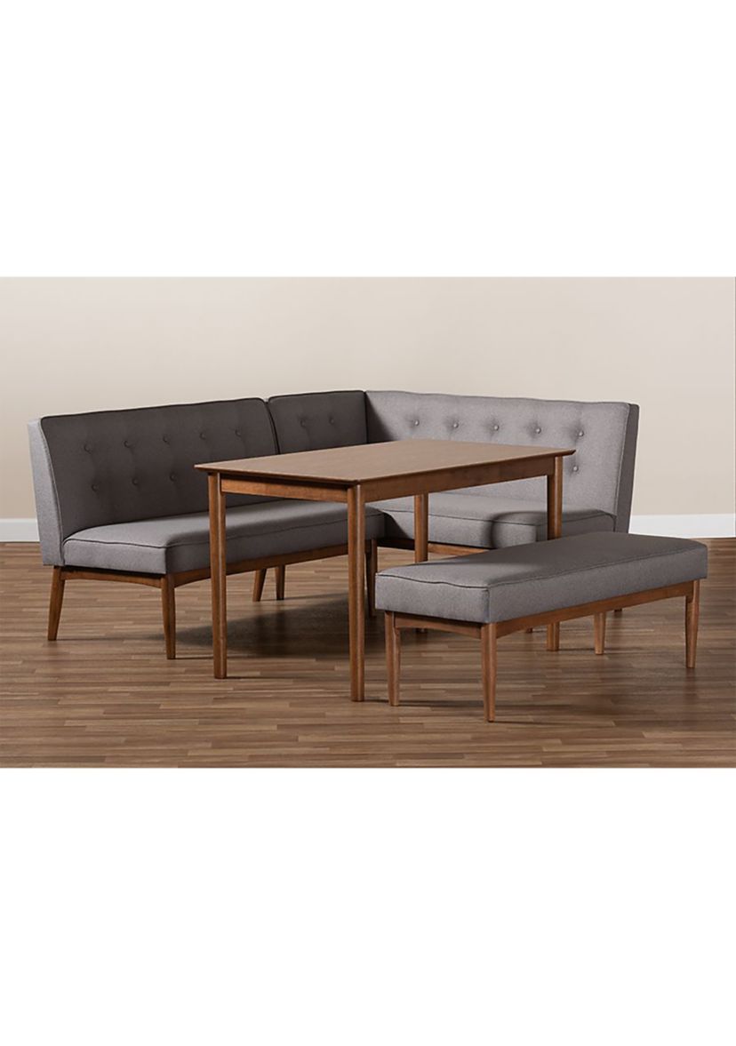 Arvid Mid-Century Modern Gray Fabric Upholstered 4-Piece Wood Dining Nook Set