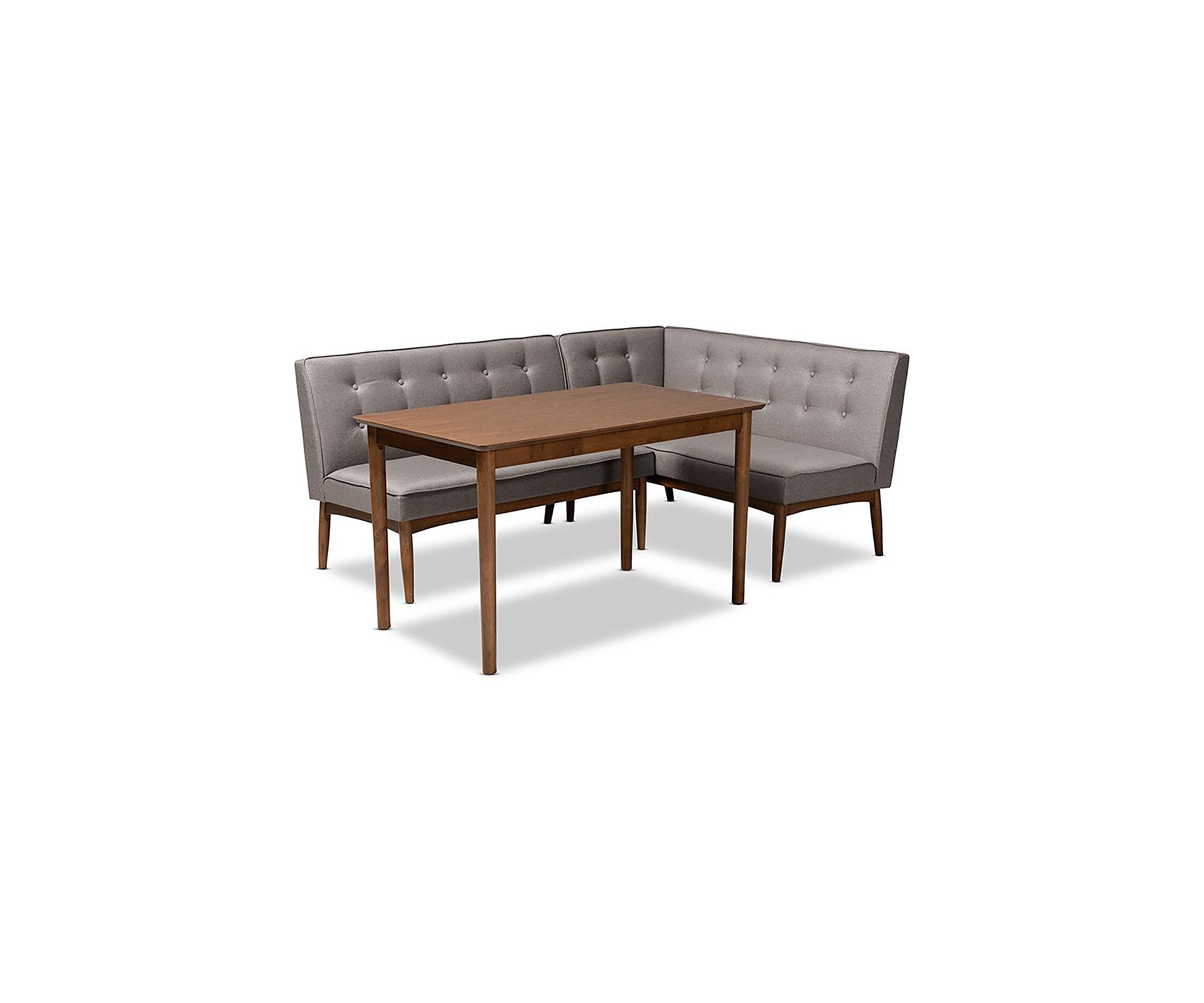 Arvid Mid-Century Modern Gray Fabric Upholstered 3-Piece Wood Dining Nook Set