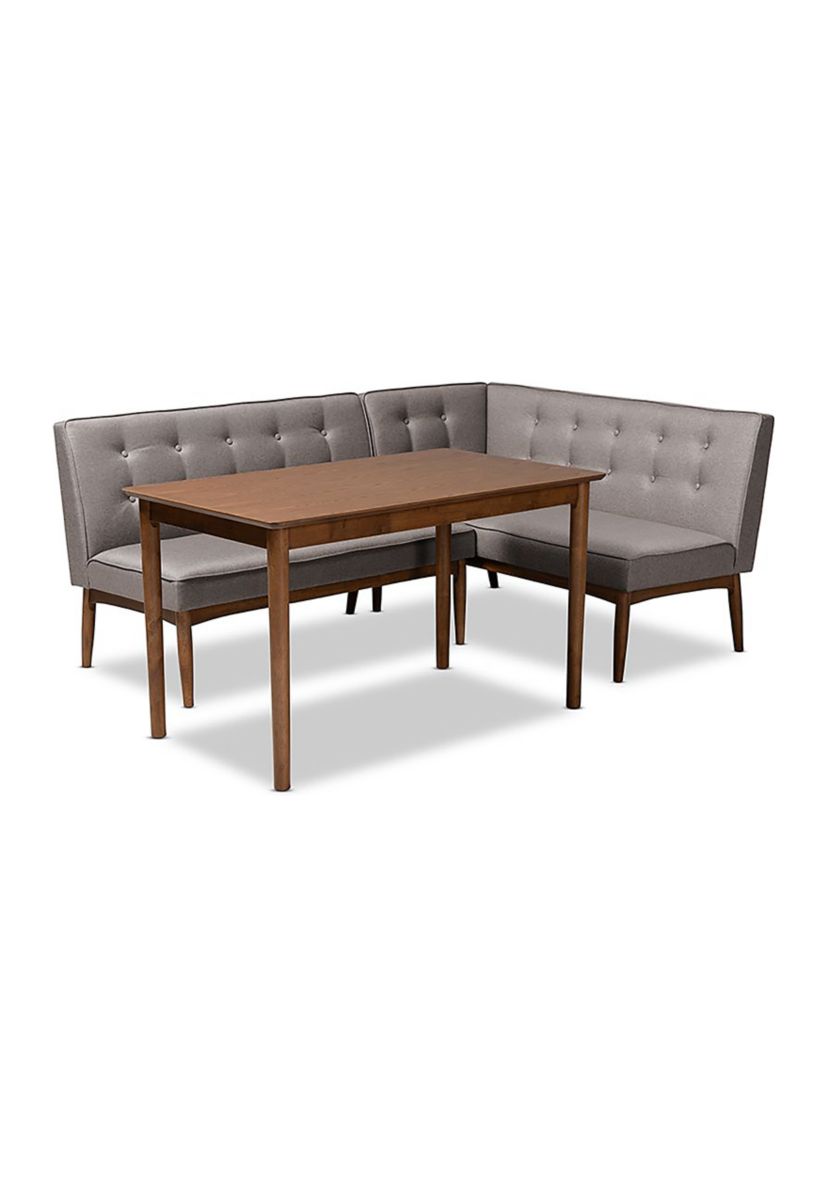 Arvid Mid-Century Modern Gray Fabric Upholstered 3-Piece Wood Dining Nook Set