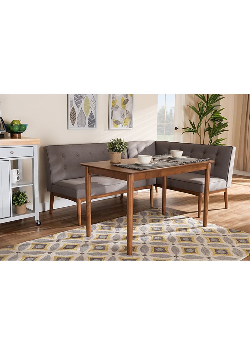 Arvid Mid-Century Modern Gray Fabric Upholstered 3-Piece Wood Dining Nook Set